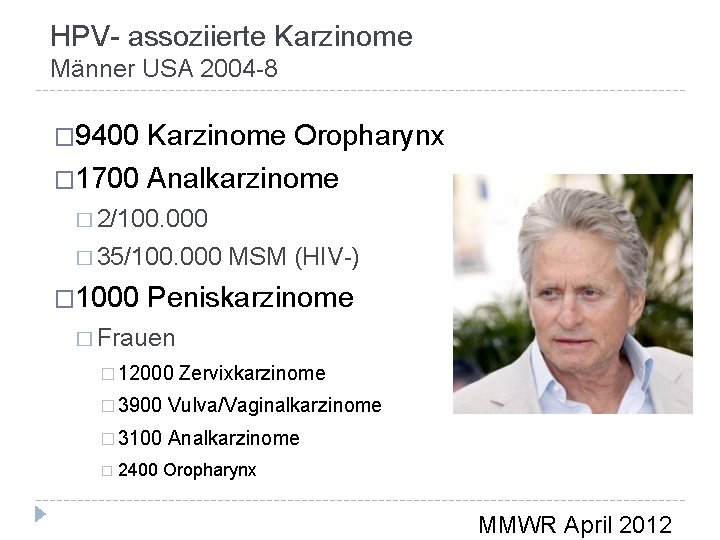 HPV- assoziierte Karzinome Männer USA 2004 -8 � 9400 Karzinome Oropharynx � 1700 Analkarzinome