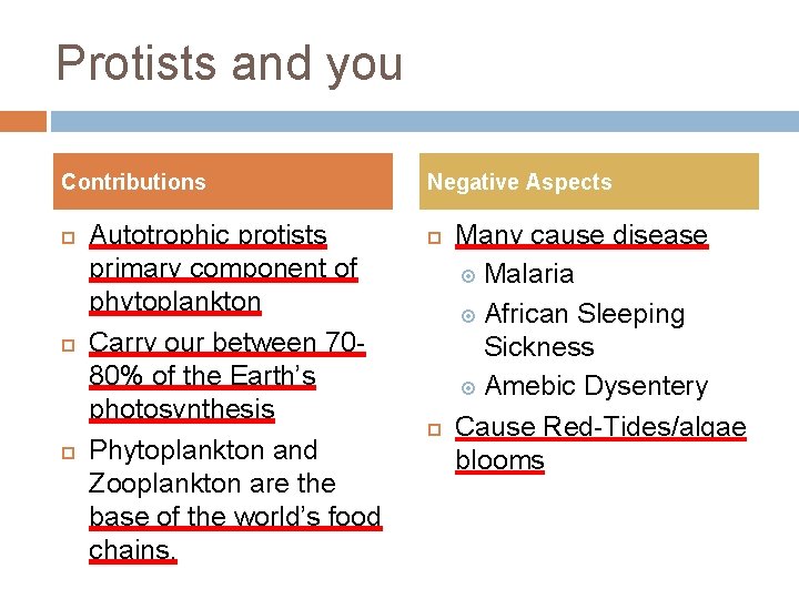 Protists and you Contributions Autotrophic protists primary component of phytoplankton Carry our between 7080%