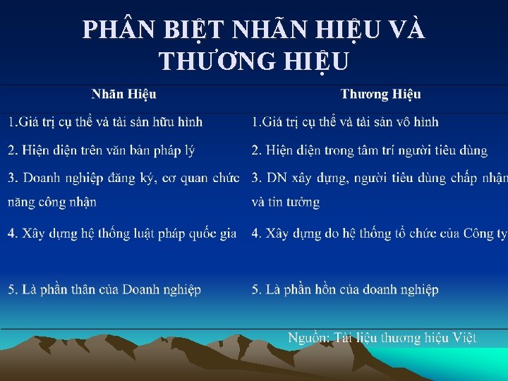 PH N BIỆT NHÃN HIỆU VÀ THƯƠNG HIỆU 