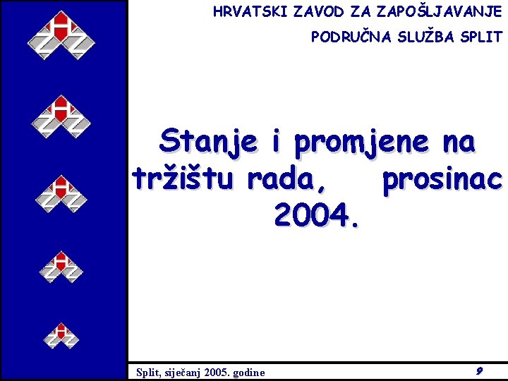 HRVATSKI ZAVOD ZA ZAPOŠLJAVANJE PODRUČNA SLUŽBA SPLIT Stanje i promjene na tržištu rada, prosinac