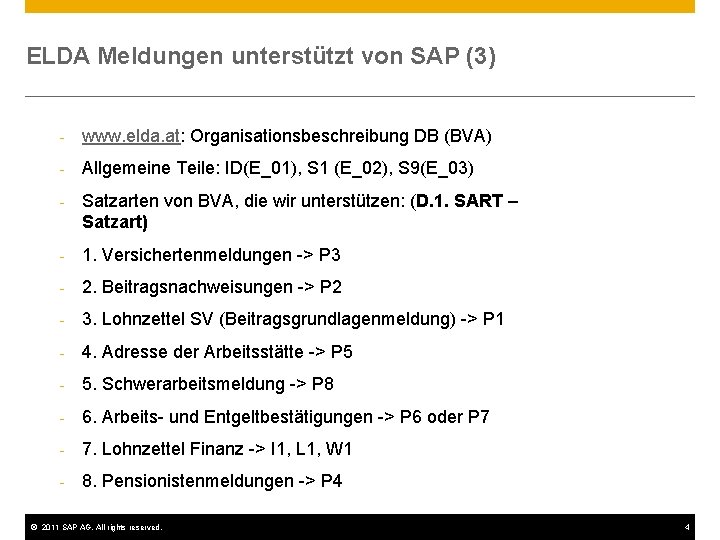 ELDA Meldungen unterstützt von SAP (3) - www. elda. at: Organisationsbeschreibung DB (BVA) -