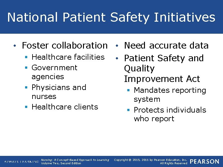National Patient Safety Initiatives • Foster collaboration • Need accurate data § Healthcare facilities
