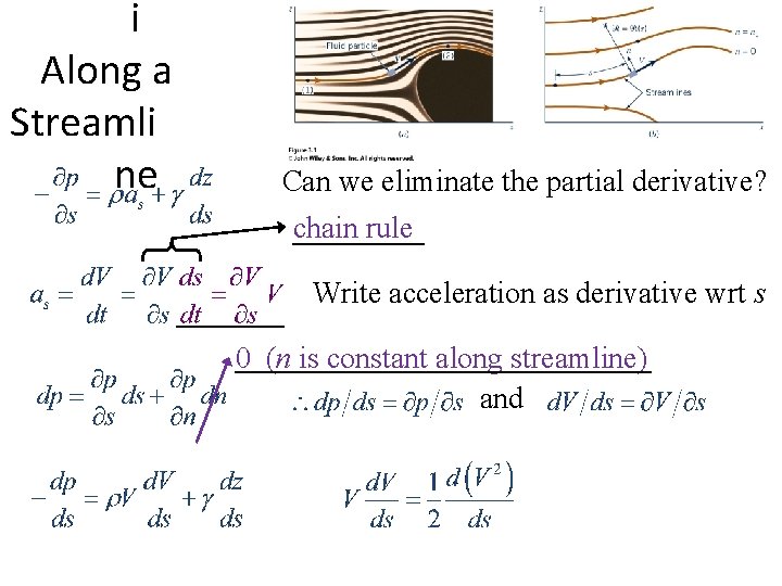 i Along a Streamli ne Can we eliminate the partial derivative? chain rule Write