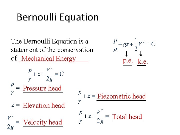 Bernoulli Equation The Bernoulli Equation is a statement of the conservation of __________ Mechanical