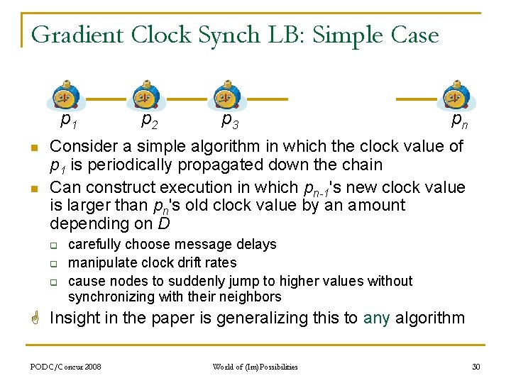 Gradient Clock Synch LB: Simple Case p 1 n n p 2 p 3