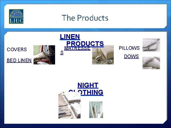 The Products COVERS LINEN PRODUCTS S MATRESSE PILLOWS DOWS BED LINEN NIGHT CLOTHING 