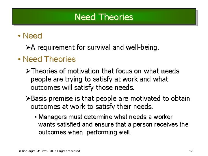 Need Theories • Need ØA requirement for survival and well-being. • Need Theories ØTheories Need Theories • Need ØA requirement for survival and well-being. • Need Theories ØTheories