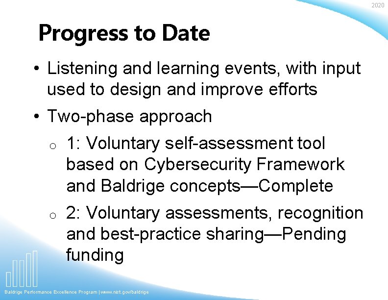 2020 Progress to Date • Listening and learning events, with input used to design