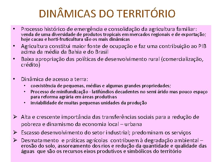 DIN MICAS DO TERRITÓRIO • Processo histórico de emergência e consolidação da agricultura familiar:
