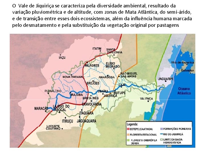 O Vale de Jiquiriça se caracteriza pela diversidade ambiental, resultado da variação pluviométrica e