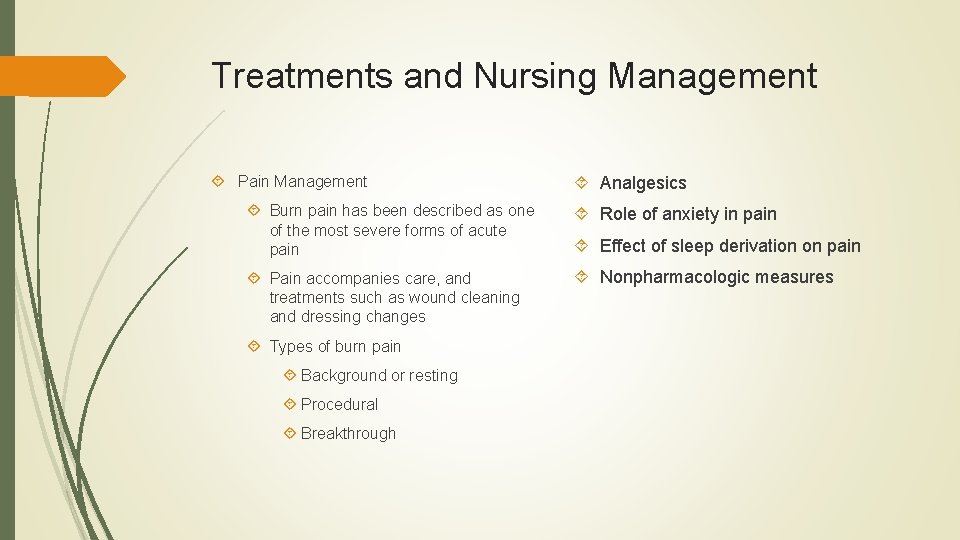 Treatments and Nursing Management Pain Management Analgesics Burn pain has been described as one