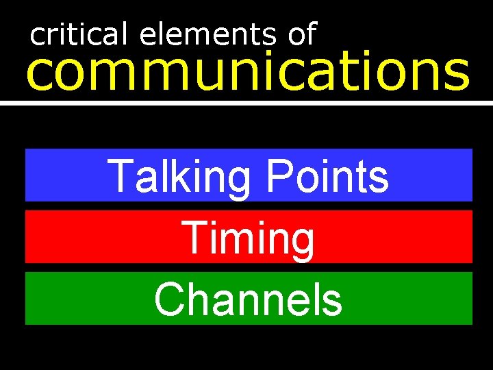 critical elements of communications Talking Points Timing Channels 