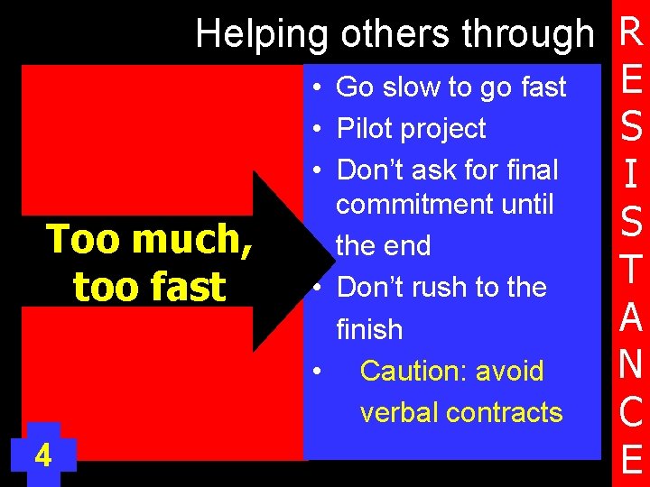 Helping others through R E • Go slow to go fast • Pilot project