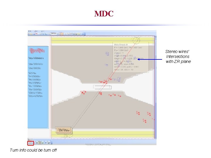 MDC Stereo wires’ Intersections with ZR plane Turn info could be turn off 