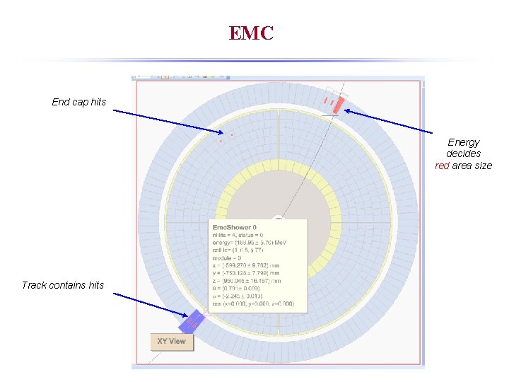 EMC End cap hits Energy decides red area size Track contains hits 