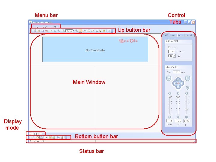 Menu bar Control Tabs Up button bar Main Window Display mode Bottom button bar