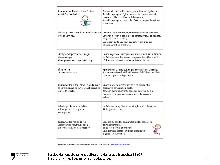 Service de l’enseignement obligatoire de langue française SEn. OF Enseignement et Soutien, conseil pédagogique