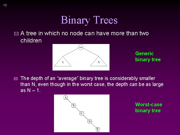 10 Binary Trees * A tree in which no node can have more than