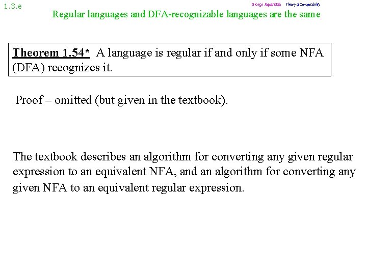 1. 3. e Giorgi Japaridze Theory of Computability Regular languages and DFA-recognizable languages are