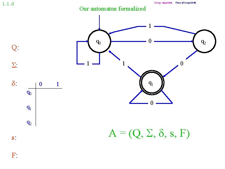 1. 1. d Giorgi Japaridze Theory of Computability Our automaton formalized 1 q 0