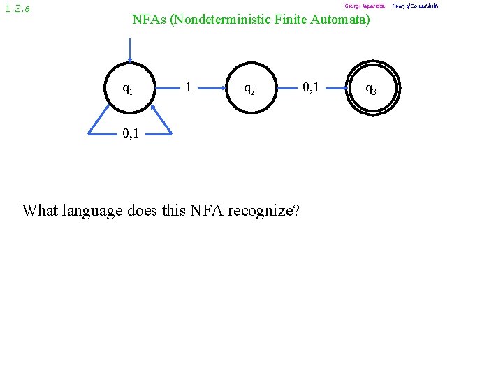 1. 2. a Giorgi Japaridze NFAs (Nondeterministic Finite Automata) q 1 1 q 2