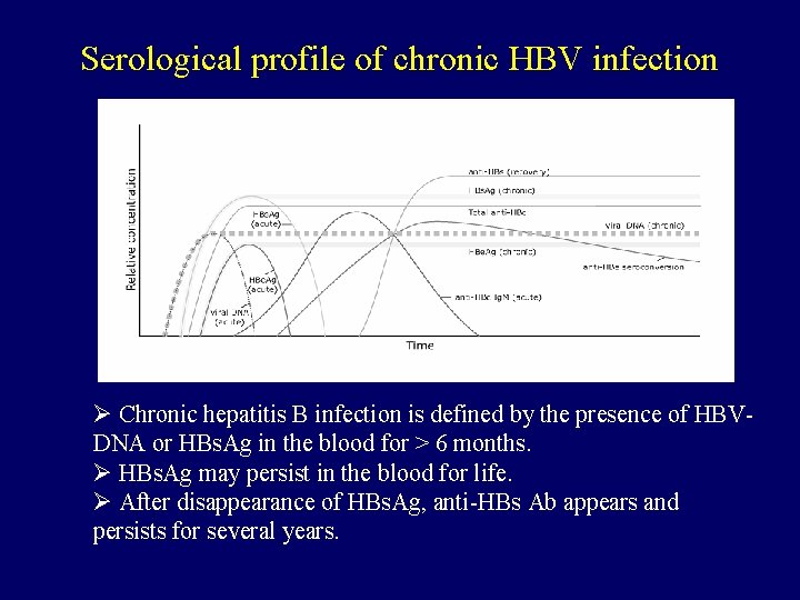 Serological profile of chronic HBV infection Ø Chronic hepatitis B infection is defined by