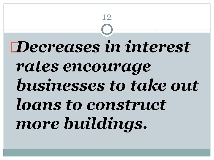 12 � Decreases in interest rates encourage businesses to take out loans to construct