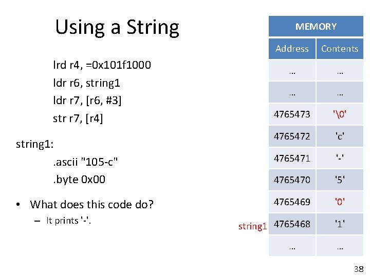 Using a String lrd r 4, =0 x 101 f 1000 ldr r 6,