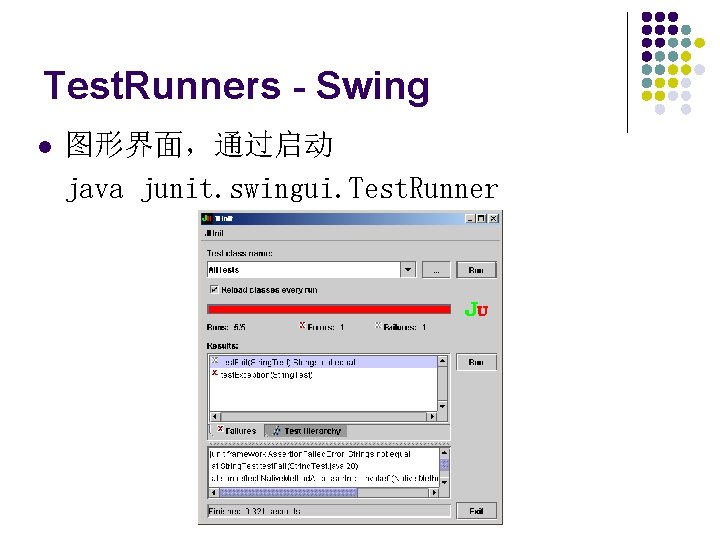Test. Runners - Swing l 图形界面，通过启动 java junit. swingui. Test. Runner 