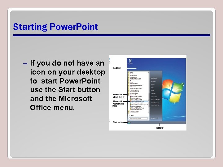 Starting Power. Point – If you do not have an icon on your desktop