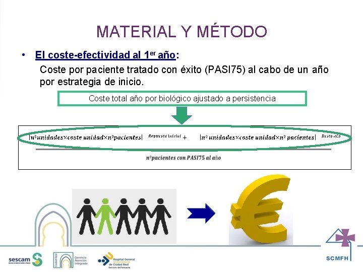 MATERIAL Y MÉTODO • El coste-efectividad al 1 er año: Coste por paciente tratado