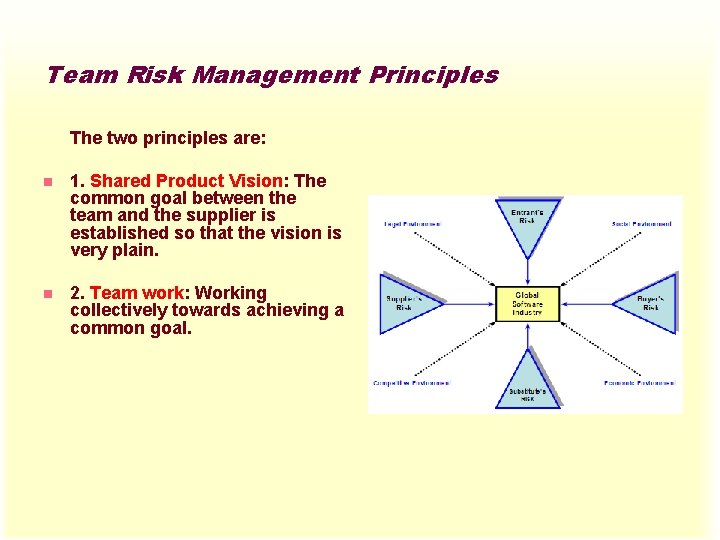 Team Risk Management Principles The two principles are: n 1. Shared Product Vision: The