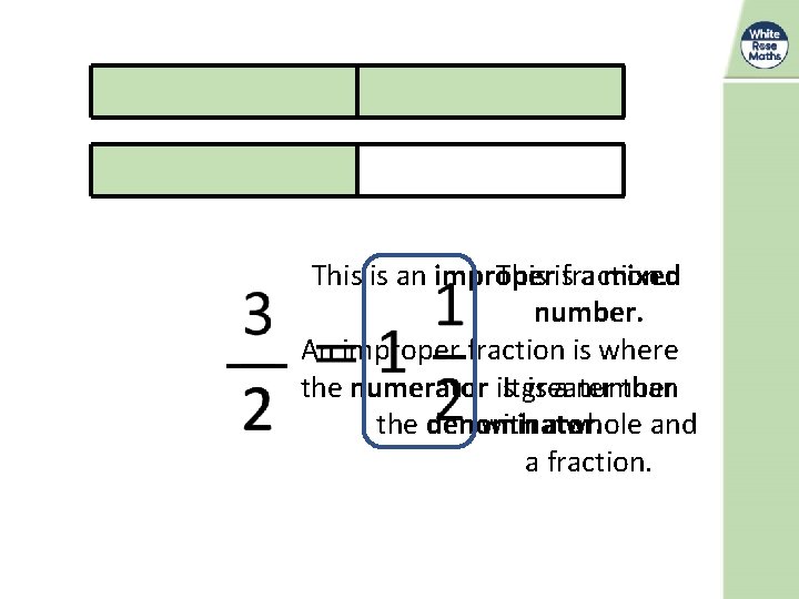  This is an improper This is a mixed fraction. number. An improper fraction