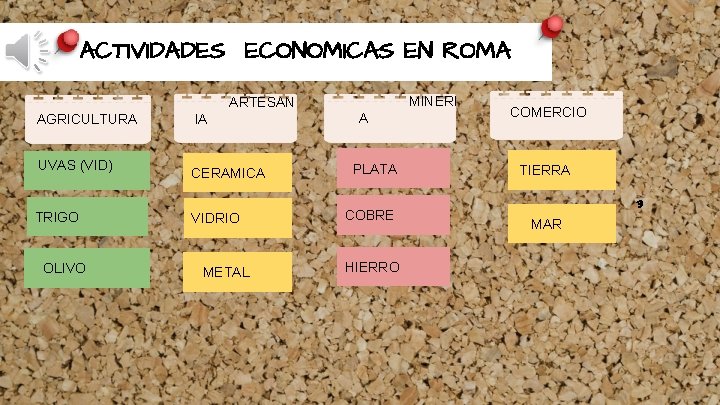 ACTIVIDADES ECONOMICAS EN ROMA MINERI ARTESAN AGRICULTURA UVAS (VID) TRIGO OLIVO IA CERAMICA VIDRIO