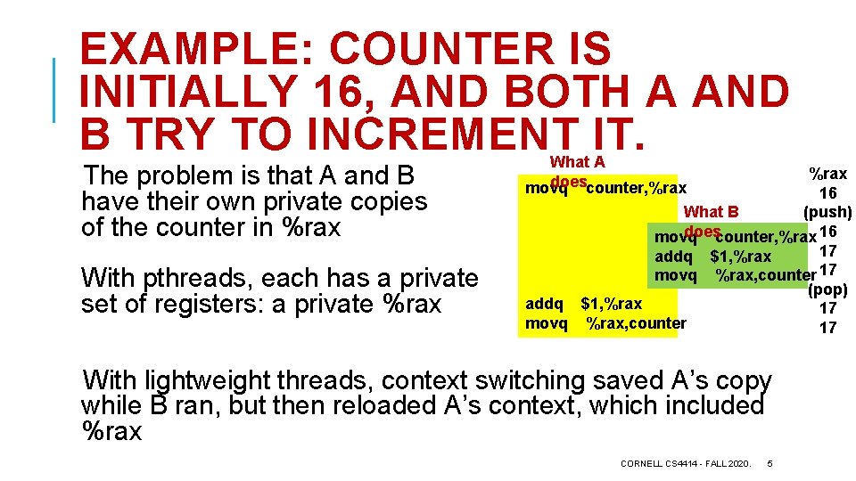 EXAMPLE: COUNTER IS INITIALLY 16, AND BOTH A AND B TRY TO INCREMENT IT.