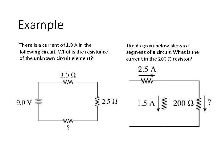 Example There is a current of 1. 0 A in the following circuit. What