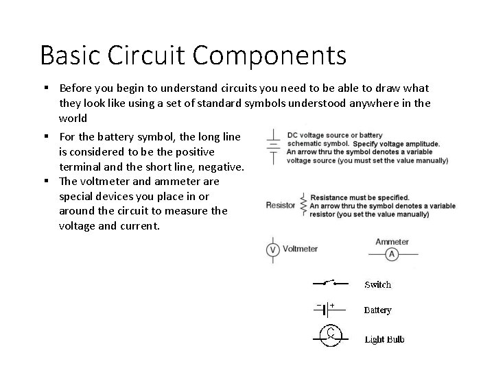 Basic Circuit Components § Before you begin to understand circuits you need to be