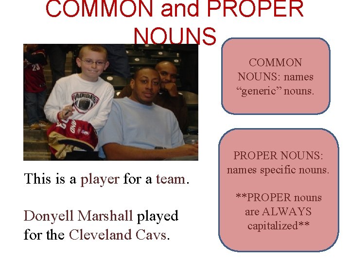 COMMON and PROPER NOUNS COMMON NOUNS: names “generic” nouns. This is a player for