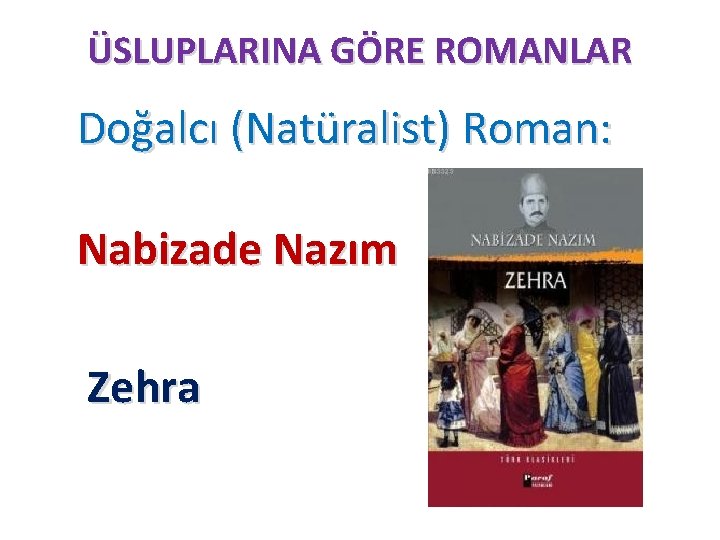 ÜSLUPLARINA GÖRE ROMANLAR Doğalcı (Natüralist) Roman: Nabizade Nazım Zehra 