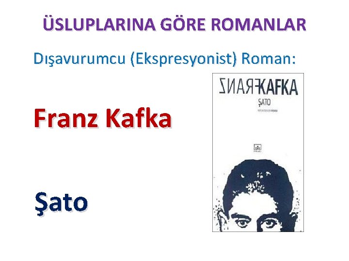 ÜSLUPLARINA GÖRE ROMANLAR Dışavurumcu (Ekspresyonist) Roman: Franz Kafka Şato 