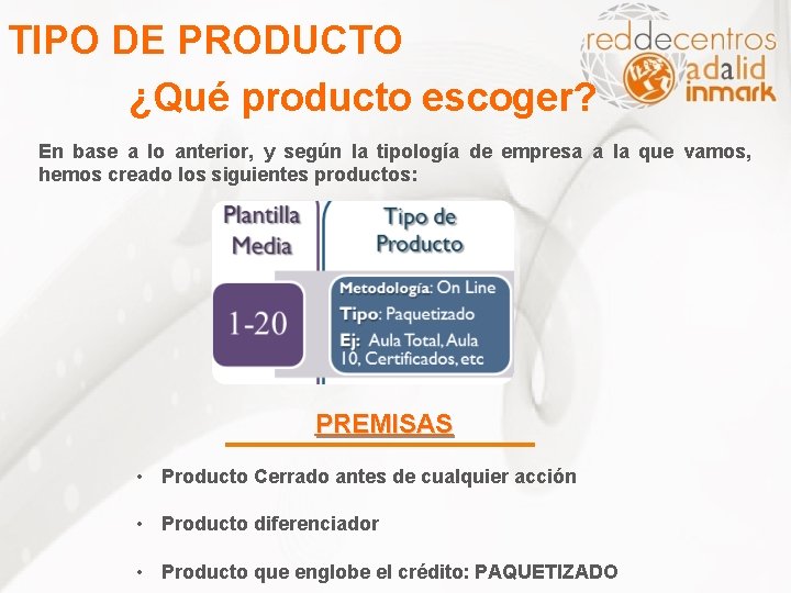 TIPO DE PRODUCTO ¿Qué producto escoger? En base a lo anterior, y según la
