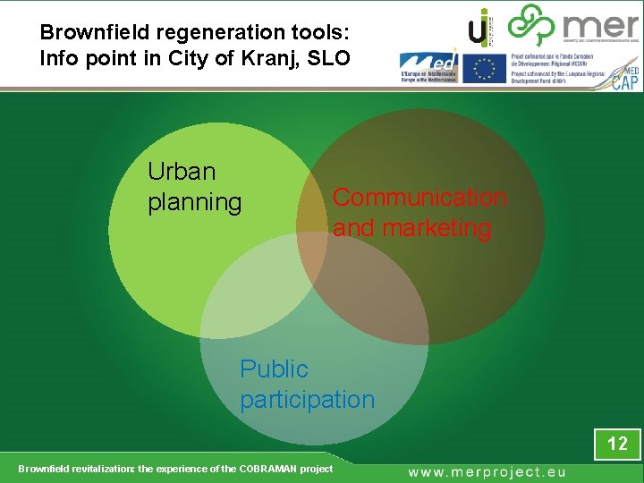 Brownfield regeneration tools: Info point in City of Kranj, SLO Urban planning Communication and