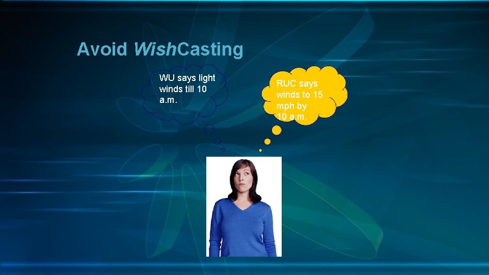 Avoid Wish. Casting WU says light winds till 10 a. m. RUC says winds