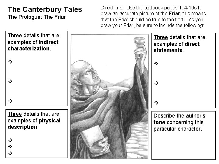 The Canterbury Tales The Prologue: The Friar Directions: Use the textbook pages 104 -105