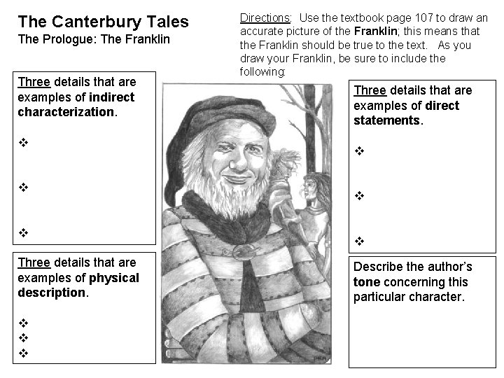 The Canterbury Tales The Prologue: The Franklin Three details that are examples of indirect
