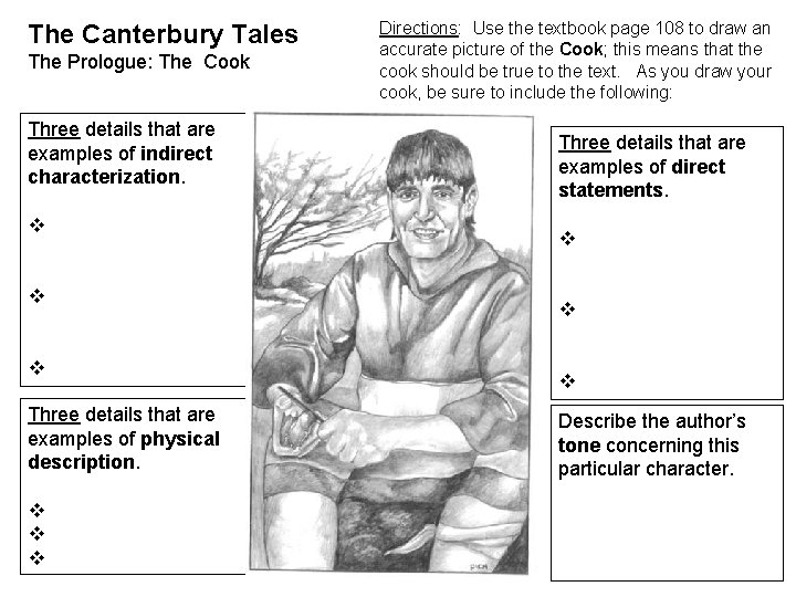 The Canterbury Tales The Prologue: The Cook Three details that are examples of indirect