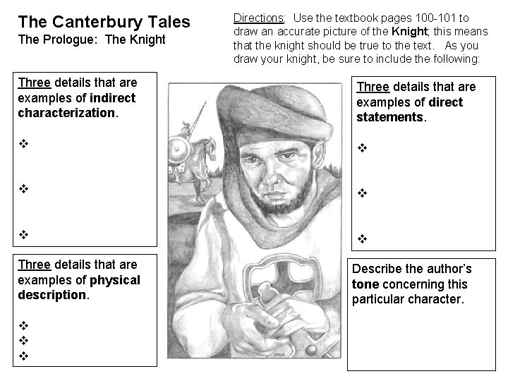 The Canterbury Tales The Prologue: The Knight Directions: Use the textbook pages 100 -101