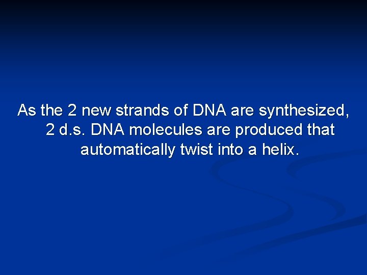 As the 2 new strands of DNA are synthesized, 2 d. s. DNA molecules