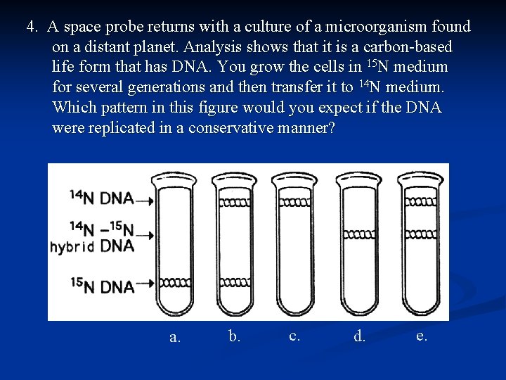 4. A space probe returns with a culture of a microorganism found on a