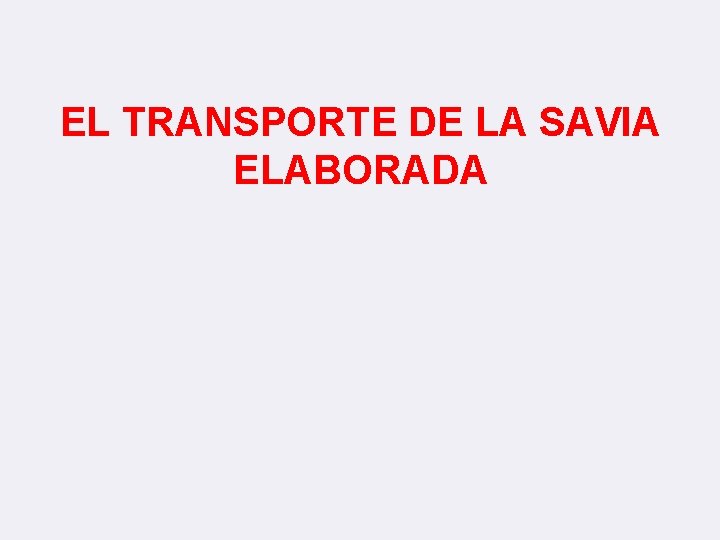 EL TRANSPORTE DE LA SAVIA ELABORADA 